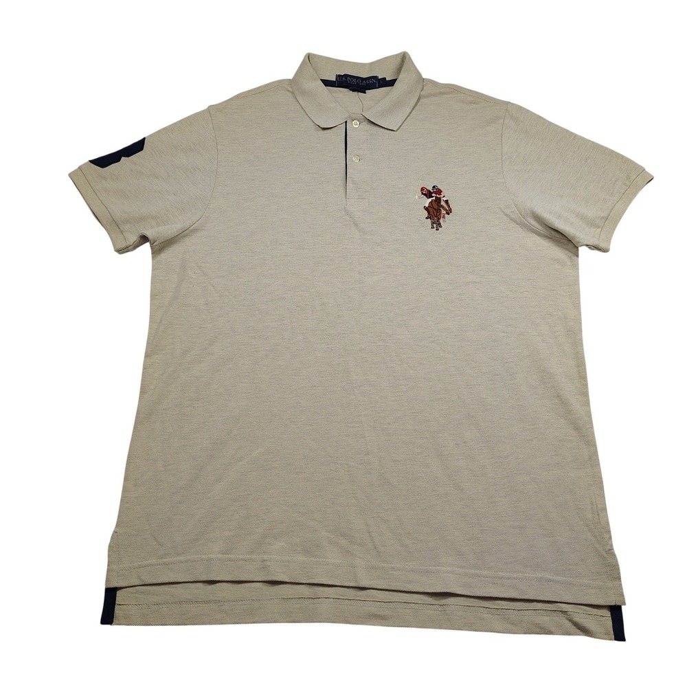 US Polo Assn Mens Khaki Tan Heather Short Sleeve Polo Shirt NWT Size L
